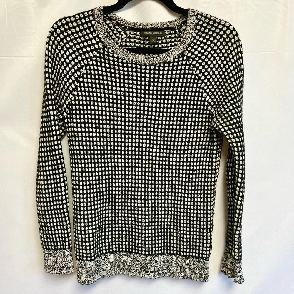 Banana Republic Women Sweater Pullover Black White Long Sleeve Size S Heavy Knit